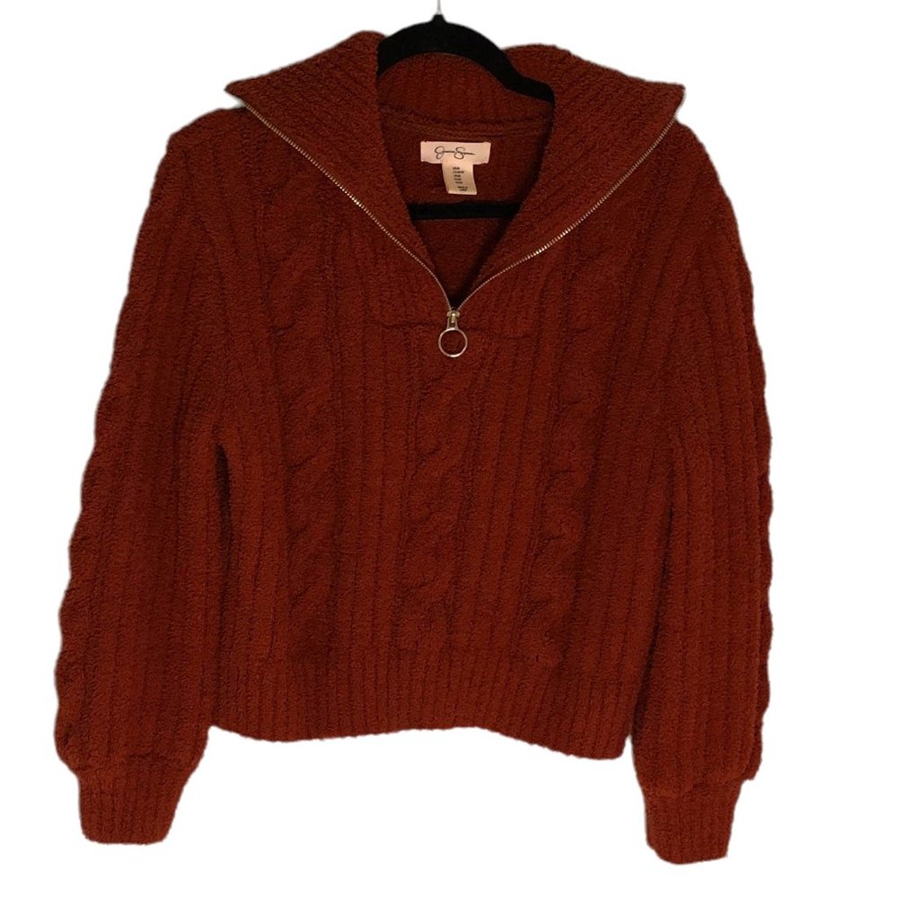 Jessica Simpson half zip Chenille Burnt Orange Sweater